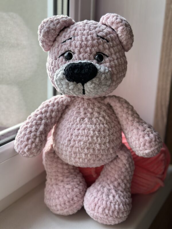 Handmade knitted teddy bear (pink) - Image 6
