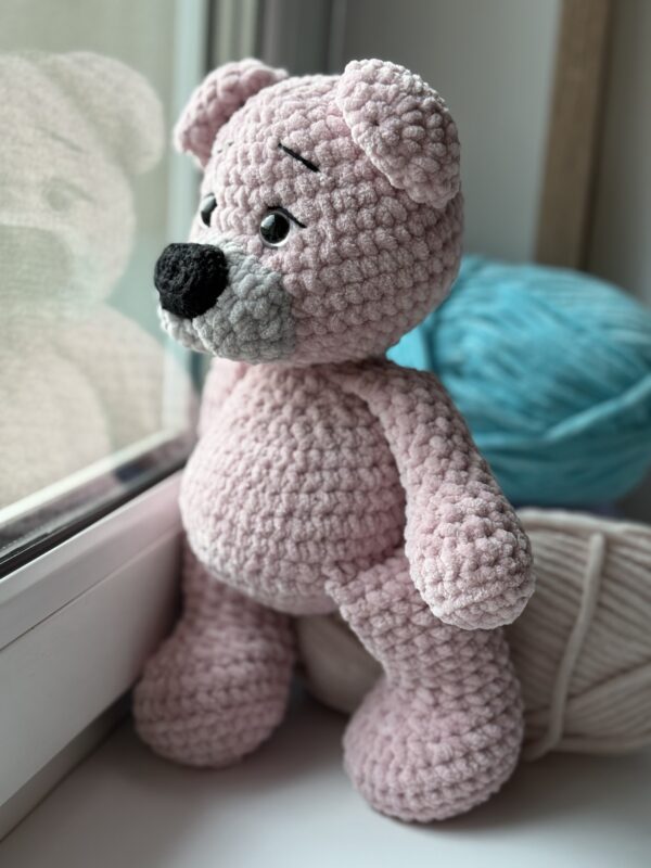 Handmade knitted teddy bear (pink) - Image 4