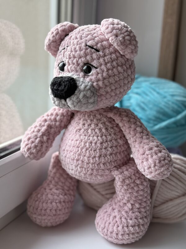 Handmade knitted teddy bear (pink) - Image 3